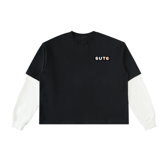 Layered Contrast Sleeve Cotton T-Shirt